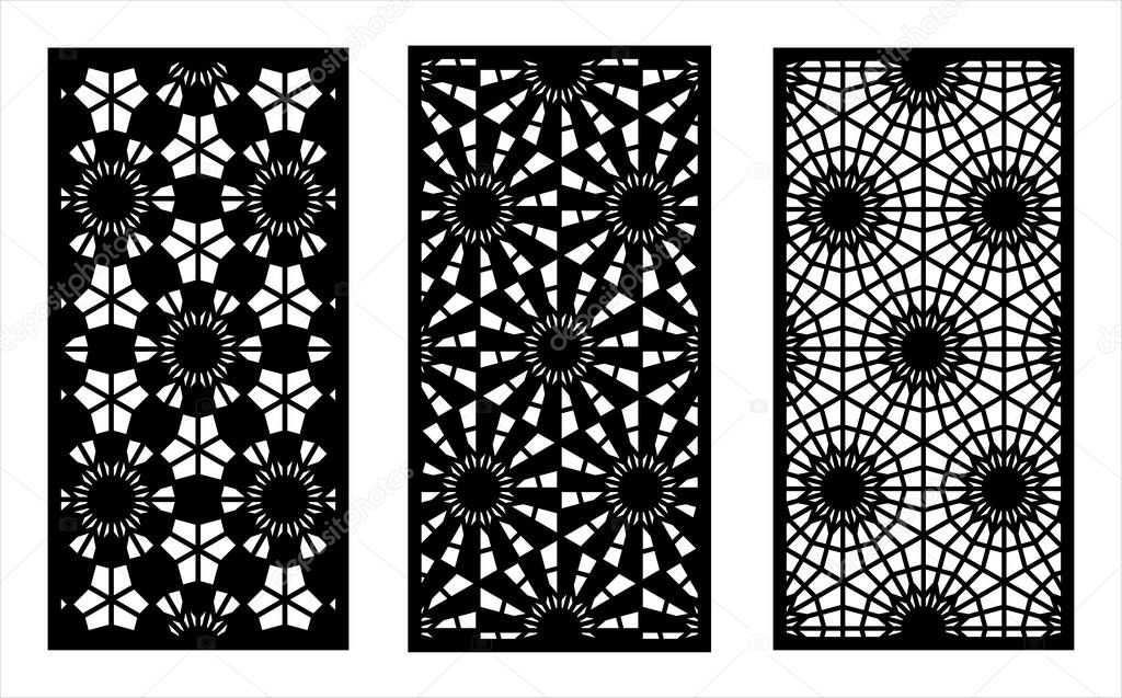 Laser pattern. Set of decorative vector panels for laser cutting. Template for interior partition in arabesque style. Vector laser patterns