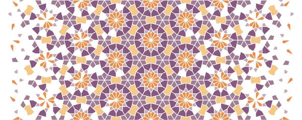 Marrocos papel de parede em mosaico, repetindo fronteira vetorial, padrão, fundo. Padrão de meio-tom morocco geométrico com desintegração arabesca de cor — Vetor de Stock