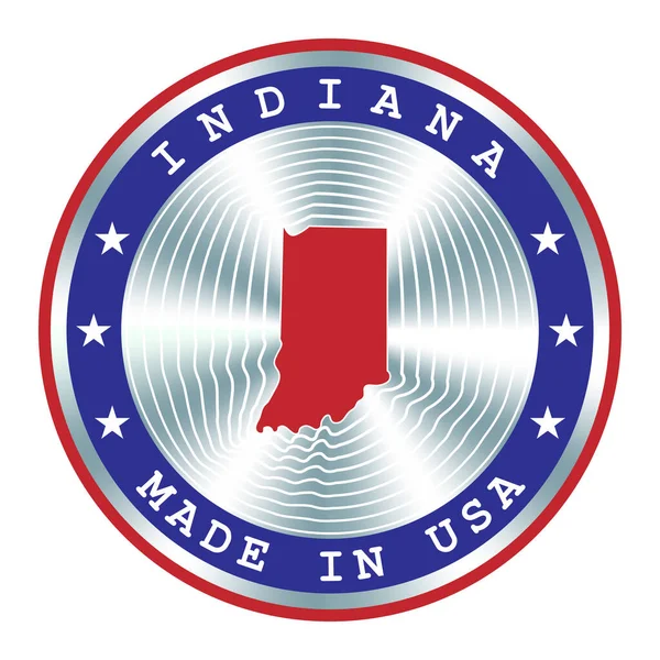 Feito em Indiana sinal de produção local, adesivo, selo, selo. Sinal redondo do holograma para o projeto do rótulo e a comercialização nacional dos EUA —  Vetores de Stock