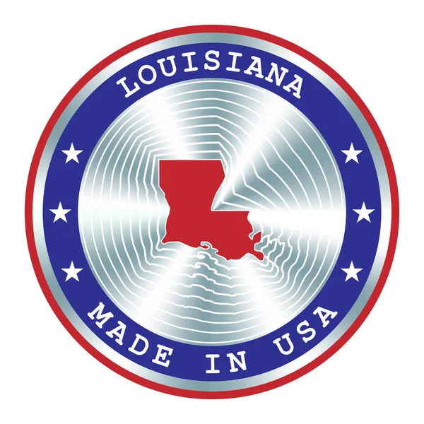 Сделано в Луизиане местного производства знак, клеймо, печать, клеймо. Круглый знак голограммы для дизайна этикеток и национального маркетинга США — стоковый вектор