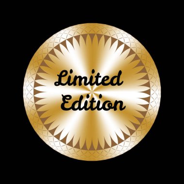 Sınırlı sayıda üretilmiş altın rozet, çıkartma, madalya, ödül, işaret, etiket, mühür. Etiket tasarımı için Altın Sınırlı sürüm vektör rozeti
