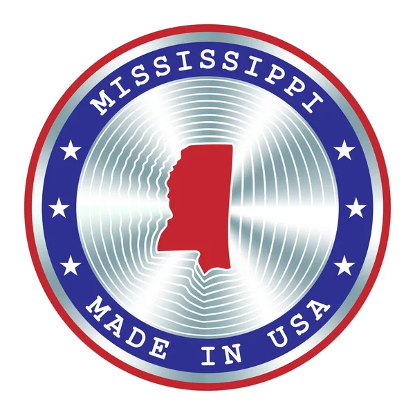 Feito em Mississippi sinal de produção local, adesivo, selo, selo. Sinal redondo do holograma para o projeto do rótulo e a comercialização nacional —  Vetores de Stock