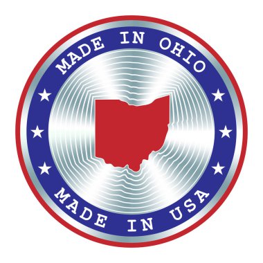 Ohio yerel üretim levhası, çıkartma, mühür, mühür. Etiket tasarımı ve ulusal pazarlama için yuvarlak hologram işareti