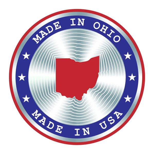 Сделано в Огайо местного производства знак, клеймо, печать, клеймо. Круглый знак голограммы для дизайна этикеток и национального маркетинга — стоковый вектор