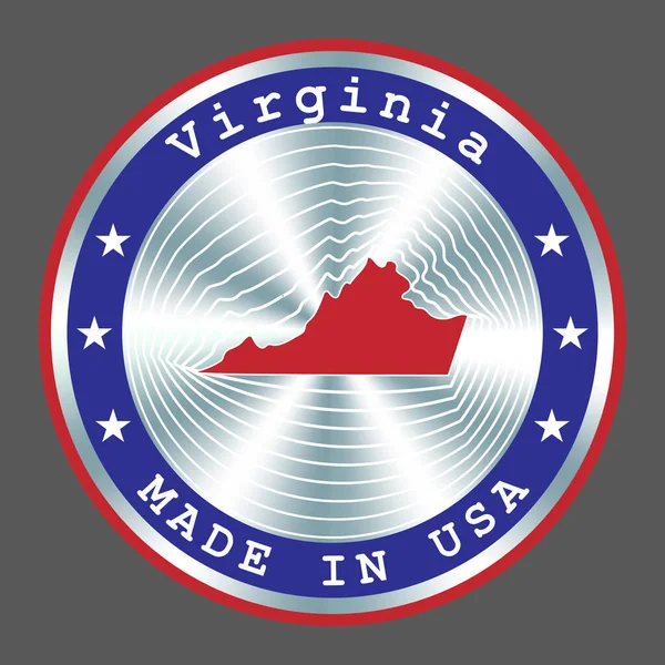 Сделано в Вирджинии местного производства знак, клеймо, печать, клеймо. Круглый знак голограммы для дизайна этикеток и национального маркетинга — стоковый вектор