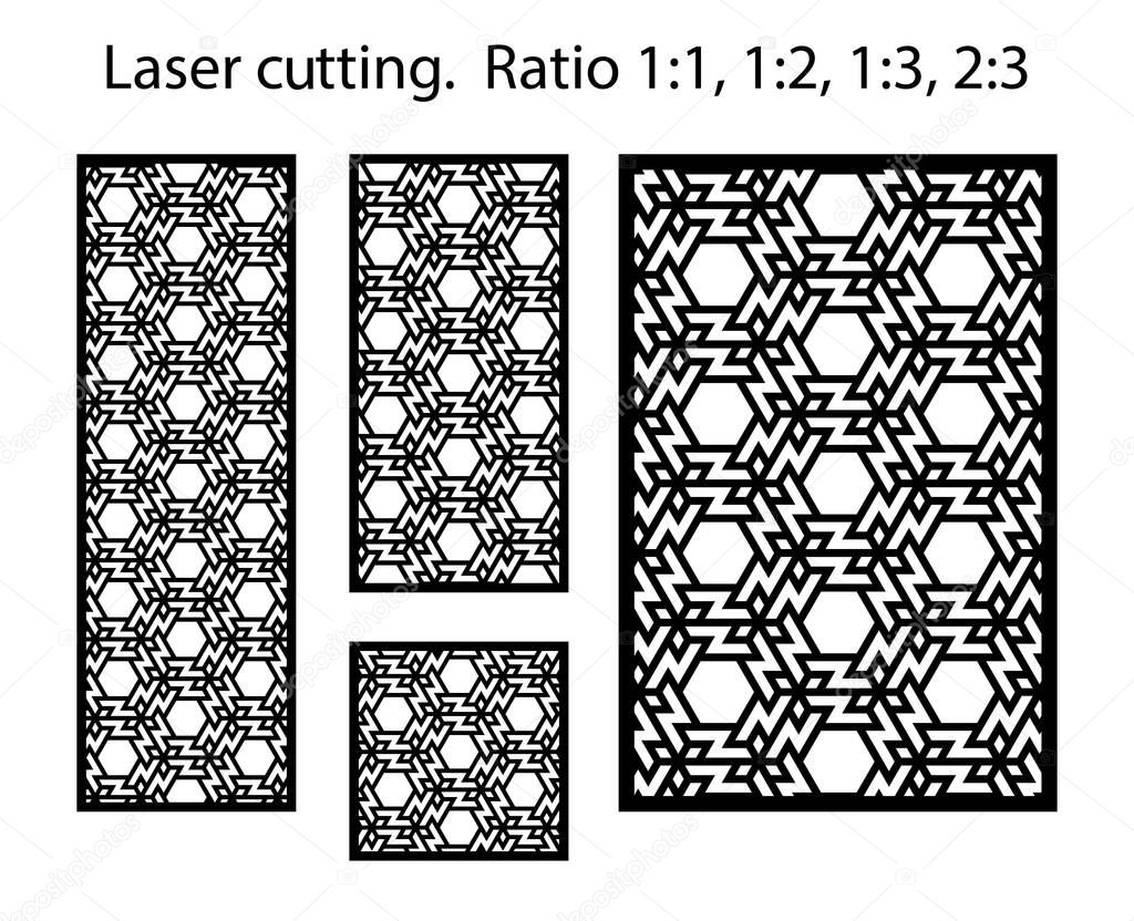 Arabic islamic decorative wall, screen, panel pattern with stars. Vector template kit. Set of decorative vector panels for laser cutting. Template for interior partition in arabesque style