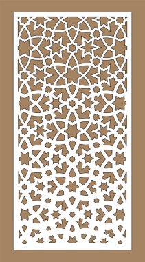 Lazer deseni. Lazer kesimi için dekoratif vektör paneli. Cnc şablonu, Arap tarzında iç bölünme için şablon. Oran 1 'e 2