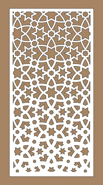 Lazer deseni. Lazer kesimi için dekoratif vektör paneli. Cnc şablonu, Arap tarzında iç bölünme için şablon. Oran 1 'e 2