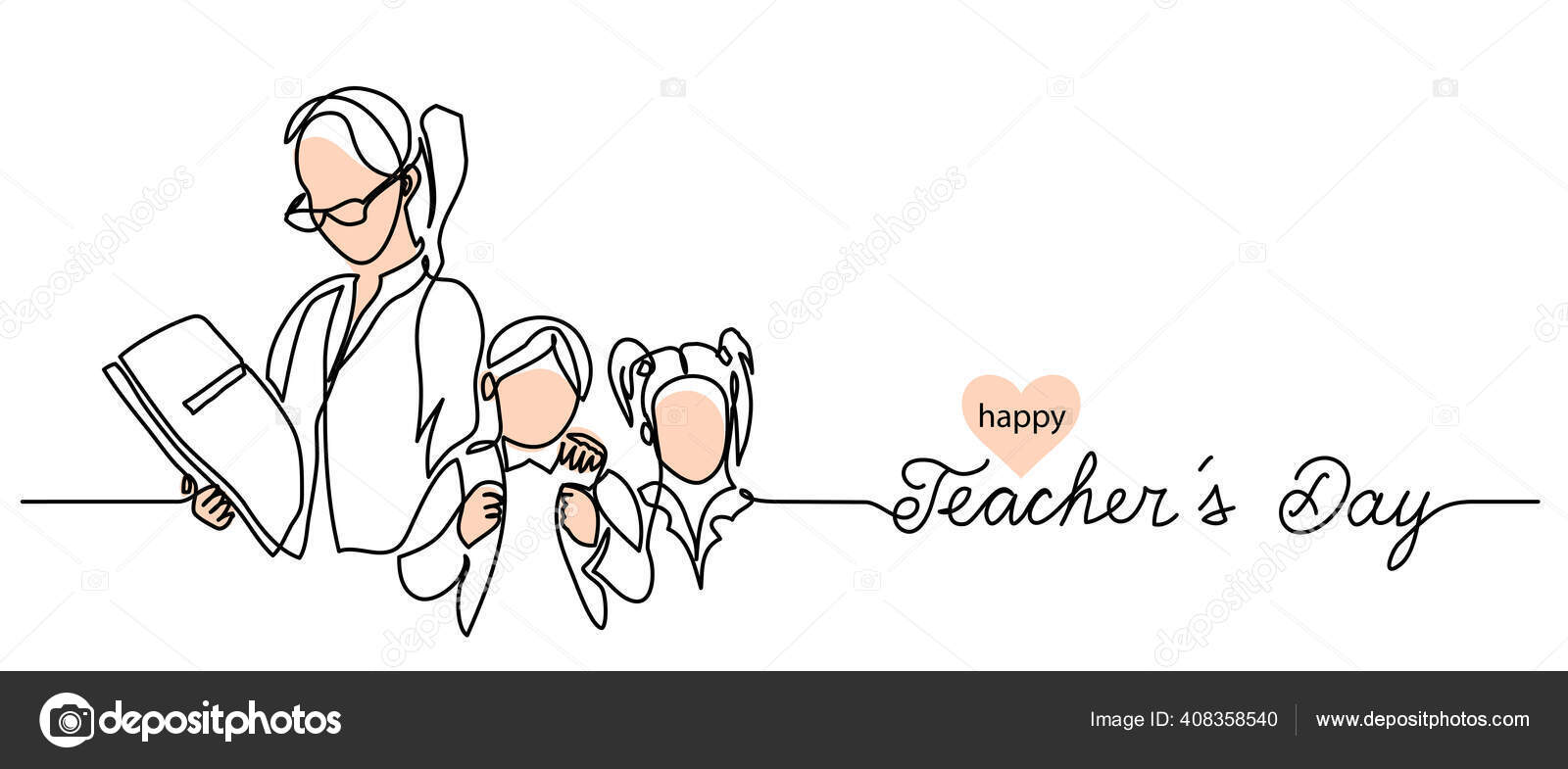 Teachers day background with children and woman illustration. Simple vector  web banner. One continuous line drawing with lettering happy Teachers day  Stock Vector Image by ©Almix #408358540