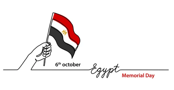 Egypt Memorial Day pozadí s egyptskou vlajkou a rukou. Jednoduchý vektorový webový transparent. Jedna kresba spojité čáry s písmem Egypt — Stockový vektor