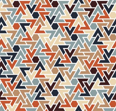 Yamalı geometrik renk kalıbı. Kumaş tasarımı, kumaş ve tekstil için geometrik dokuyu tekrarlayan vektör yaması