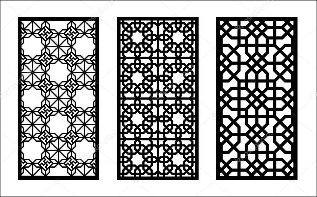 Arabic islamic decorative wall, screen, panel pattern with stars. Vector template kit. Set of decorative vector panels for laser cutting. Template for interior partition in arabesque style