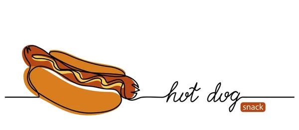 Hotdog eenvoudige rand, banner. Modern line art design met belettering hot dog — Stockvector