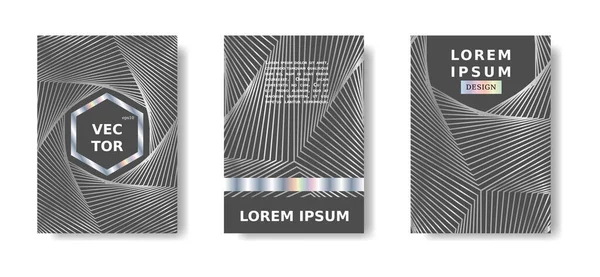 Set di disegno olografico del titolo. Moderna copertura verticale grigia — Vettoriale Stock