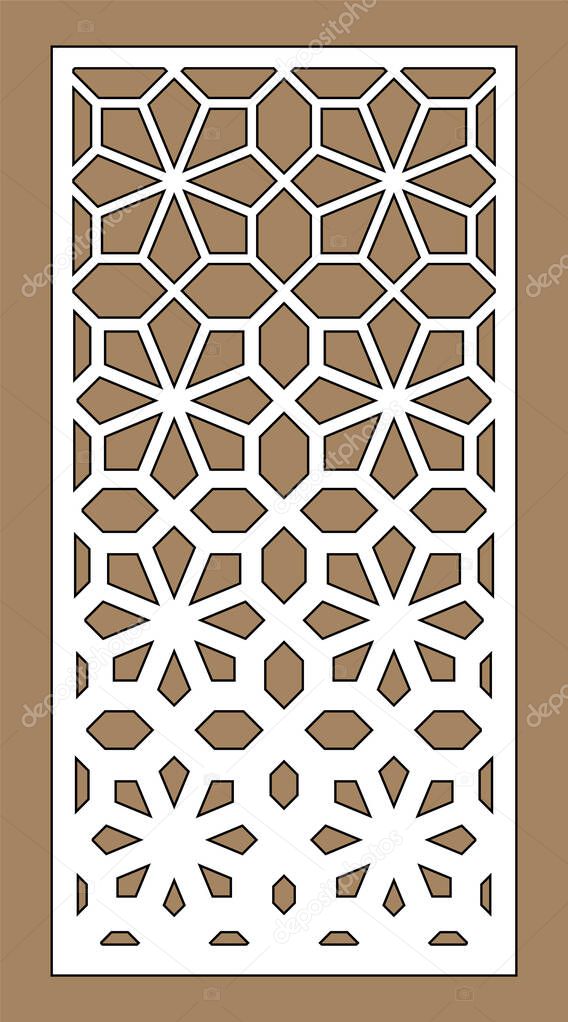 Cnc decorative pattern, jali design, interior element. Islamic , arabic laser cut . Shade screen, privacy fence template. Laser cut vector panel, screen, fence, divider
