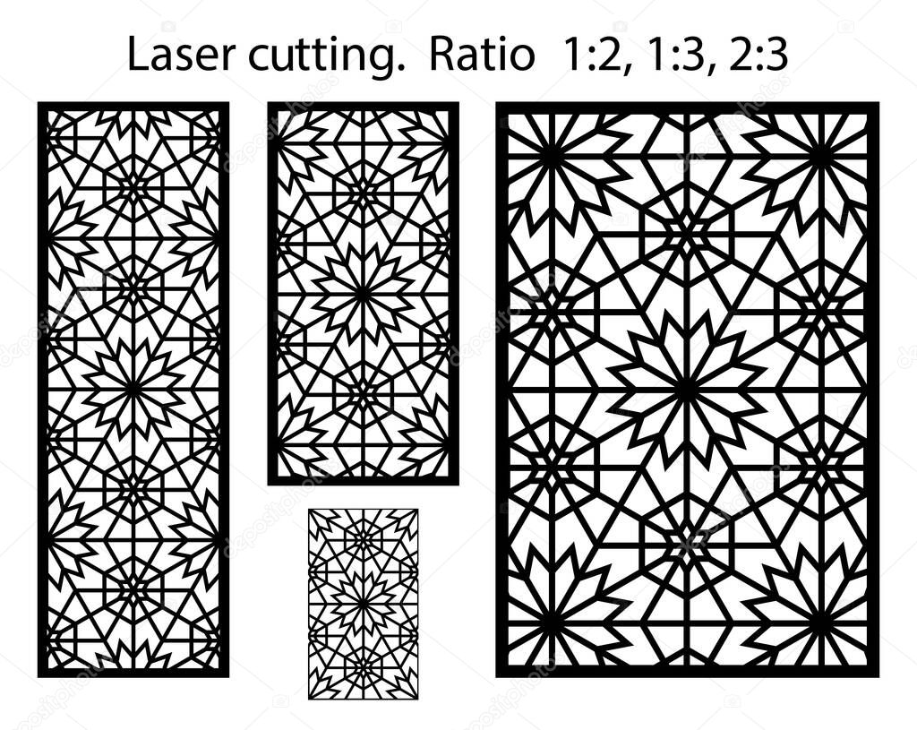 Laser pattern. Cnc template set for plasma cutting. Set of geometric decorative vector panels for laser cutting