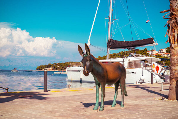 Sculpture of donkey in Jelsa town, Hvar island, Croatia