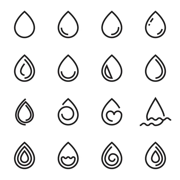 Collection of linear droplet symbols isolated on a white background — Stock Vector