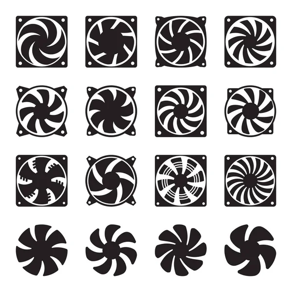 Піктограми Комп Ютерних Вентиляторів Чорні Символи Вентилятора Ізольовані Білому Тлі — стоковий вектор