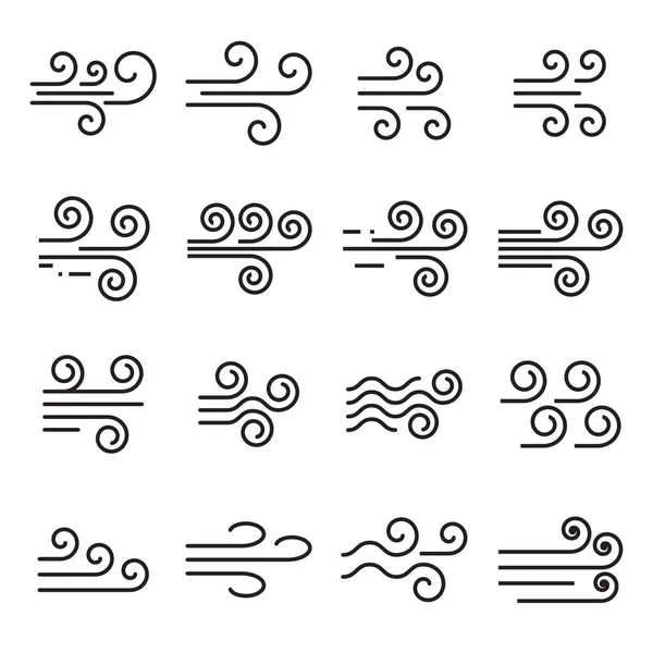 Windsymbole Sammlung Linearer Symbole Isoliert Auf Weißem Hintergrund Essbarer Schlaganfall — Stockvektor