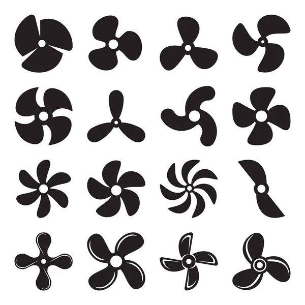 Пропелер Гвинтові Піктограми Колекція Чорних Гвинтових Символів Ізольованих Білому Тлі — стоковий вектор