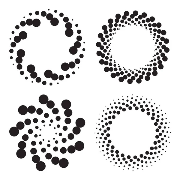 Четыре Полутоновых Круга Точек Крученые Спирали Элементы Дизайна Векторная Иллюстрация — стоковый вектор