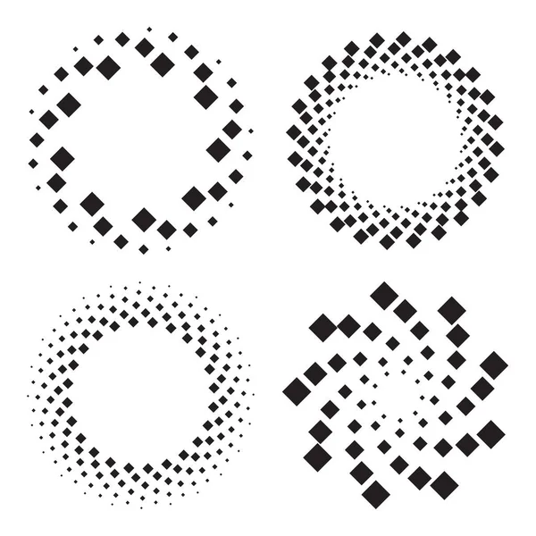 Cuatro Círculos Semitonos Diamantes Espiral Retorcida Elementos Diseño Ilustración Vectorial — Vector de stock