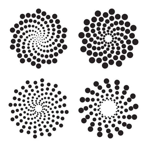 Círculos Semitonos Puntos Espirales Retorcidas Elementos Diseño Ilustración Vectorial — Vector de stock