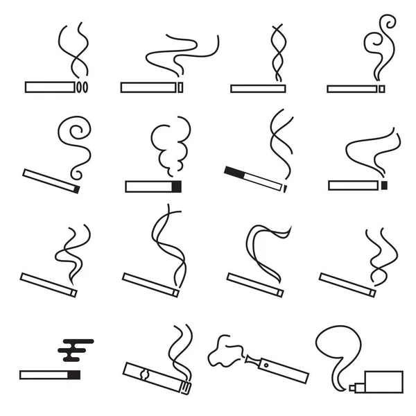 Εικονίδια Τσιγάρων Συλλογή Των Καπνιστών Και Των Συμβόλων Γραμμής Ατμίσματος — Διανυσματικό Αρχείο