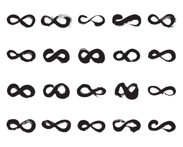 Infiniti Symbols Collection Black Hand Painted Infinity Signs Isolated White — Stock Vector