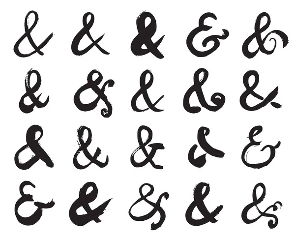 Ampersandské Symboly Kolekce Černých Ručně Malované Ampersand Značky Izolované Bílém — Stockový vektor