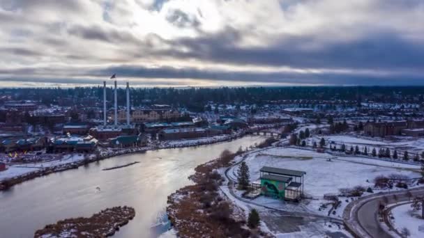 Drone Hyperlapse i Old Mill District i Bend, Oregon — Stockvideo