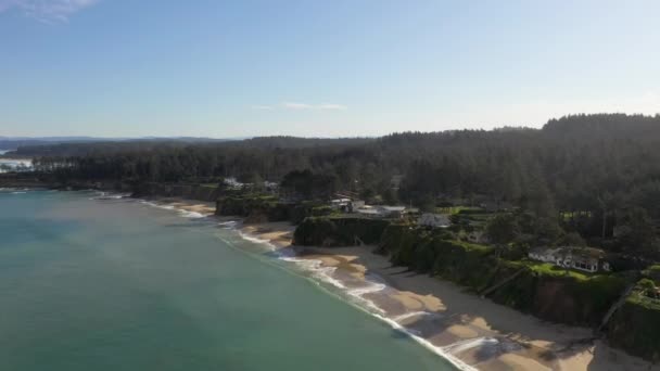 Casas na Costa do Oregon em Charleston, drone aéreo disparado — Vídeo de Stock