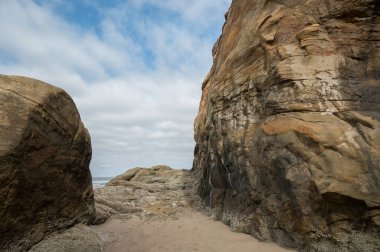 Oregon kıyısındaki Hug Point 'te tarihi posta arabası yolu.