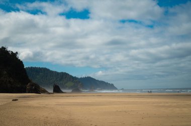 Oregon sahilindeki güzel kucaklama noktası dramatik bulutlarla