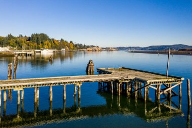 Coos Körfezi Oregon Pasifik Kuzeybatı manzaralı su ve ağaçlarla