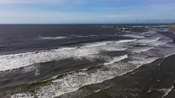 Пляж і океан з повітряним серфером на відстані — стокове відео