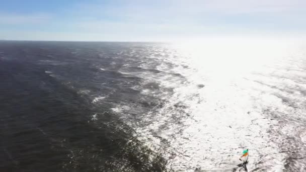 Dron latający nad latawcem na Oceanie Spokojnym w Oregonie — Wideo stockowe
