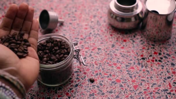 Person Preparing Espresso Coffee Moka Pot — Stock Video