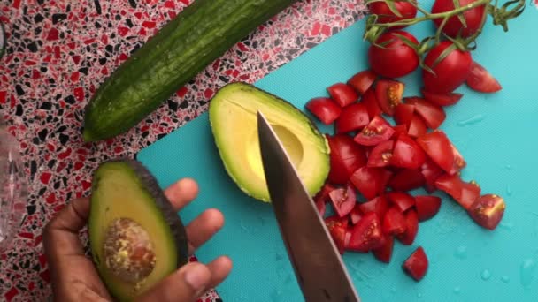 Top View Chef Making Healthy Salad Kitchen — Stock Video