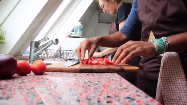 Cuochi Che Preparano Verdure Pasto Sano Cucina — Video Stock