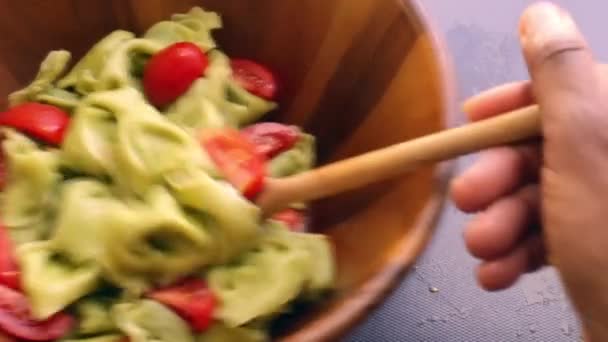 Chef Home Cooking Delicious Pasta Organic Ingredients — Stock Video