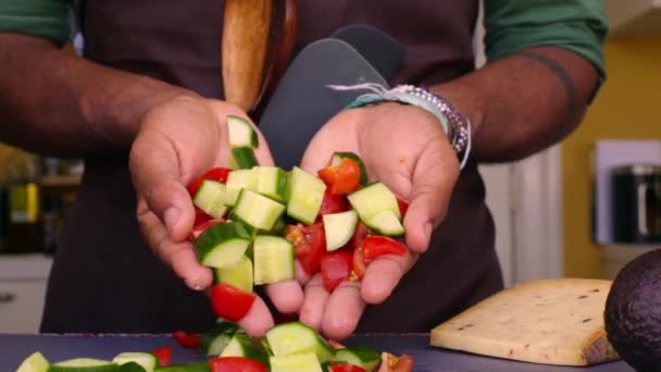 Chef Preparing Organic Vegetables Delicious Dish Kitchen — Stock Video