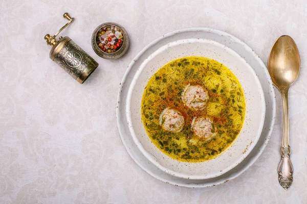 Delicious soup with chicken or Turkey meatballs with vegetables — Stock Image Delicious soup with chicken or Turkey meatballs with vegetables Stock Picture