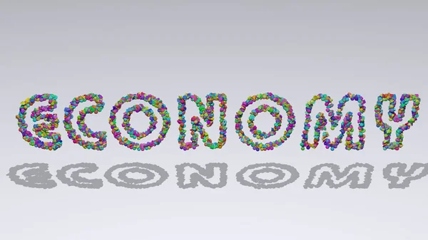 Economia Escrita Ilustração Por Pequenos Objetos Coloridos Lançando Sombra Sobre — Fotografia de Stock