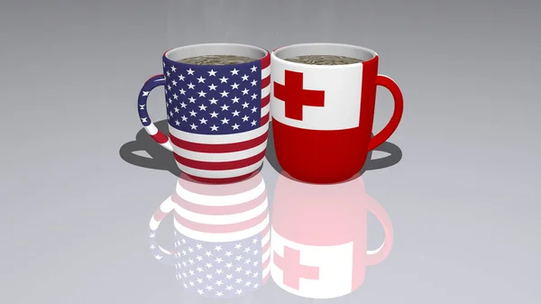 United States America Tonga Relationship Conflict Pair Coffee Cups Editorial — Stock Photo, Image