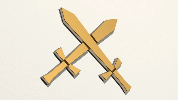 Swords Aan Muur Illustratie Van Metalen Sculptuur Een Witte Achtergrond — Stockfoto