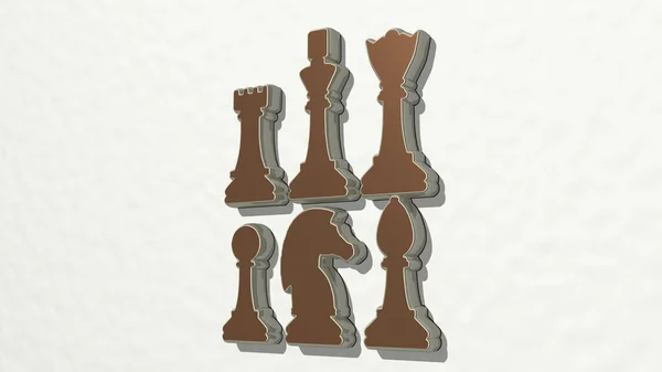 Chess Zdi Ilustrace Kovové Plastiky Bílém Pozadí Jemnou Texturou — Stock fotografie