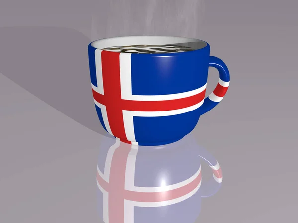 Iceland Placed Cup Hot Coffee Illustration Realistic Perspective Shadows Mirrored — Stock Photo, Image