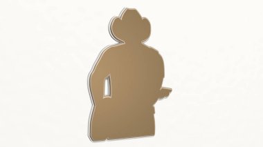cowboy playing country music by guitar on the wall. 3D illustration of metallic sculpture over a white background with mild clipart